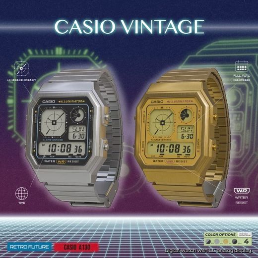 Reloj Casio Vintage Unisex A130WE Silver Black