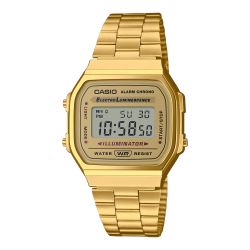 Montre en or unisexe vintage numérique Casio, cadran en or
