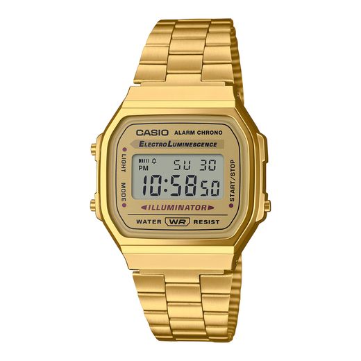 Montre en or unisexe vintage numérique Casio, cadran en or