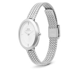 Relógio Daniel Wellington Juliette com pulseira trançada branca e detalhes prateados.
