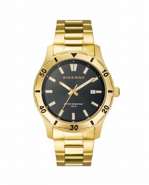 Reloj Viceroy hombre en acero Ip dorado con esfera negra