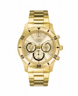 Herrenuhr aus goldenem IP-Stahl mit goldenem Zifferblatt und Chronograph