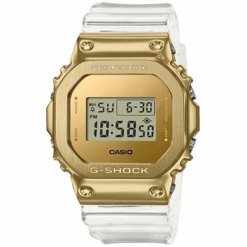 Reloj de hombre Casio cuadrado con correa transparente y caja dorada