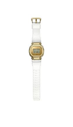Reloj de hombre Casio cuadrado con correa transparente y caja dorada