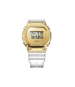 Reloj de hombre Casio cuadrado con correa transparente y caja dorada