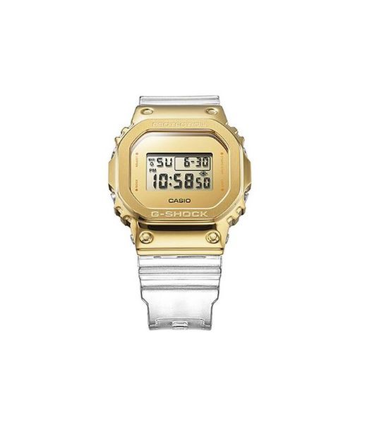 Reloj de hombre Casio cuadrado con correa transparente y caja dorada