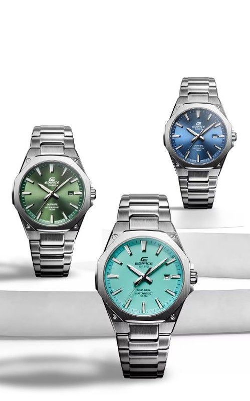 Casio Edifice Herrenuhr aus Stahl mit Tiffany Blue-Saphirglas