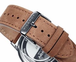 Reloj de hombre con correa piel marron, multifuncion estilo Vintage