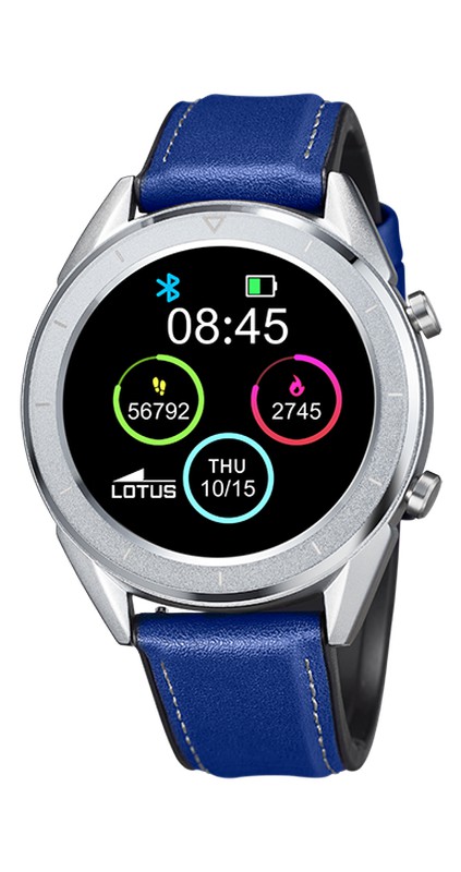 Reloj de hombre smartwatch Lotus con dos correas silicona negra combinadas  con piel azul y piel negra