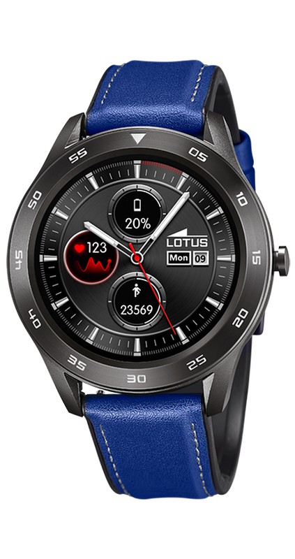 Reloj de hombre smartwatch Lotus con dos correas, silicona azul y silicona  negra. Con altavoz y microfono. — Miralles Arévalo Joyeros