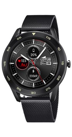 Reloj de hombre smartwatch Lotus con dos correas, silicona negra con piel negra y esterilla negra. Con altavoz y microfono.