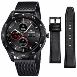 Reloj de hombre smartwatch Lotus con dos correas, silicona negra con piel negra y esterilla negra. Con altavoz y microfono.