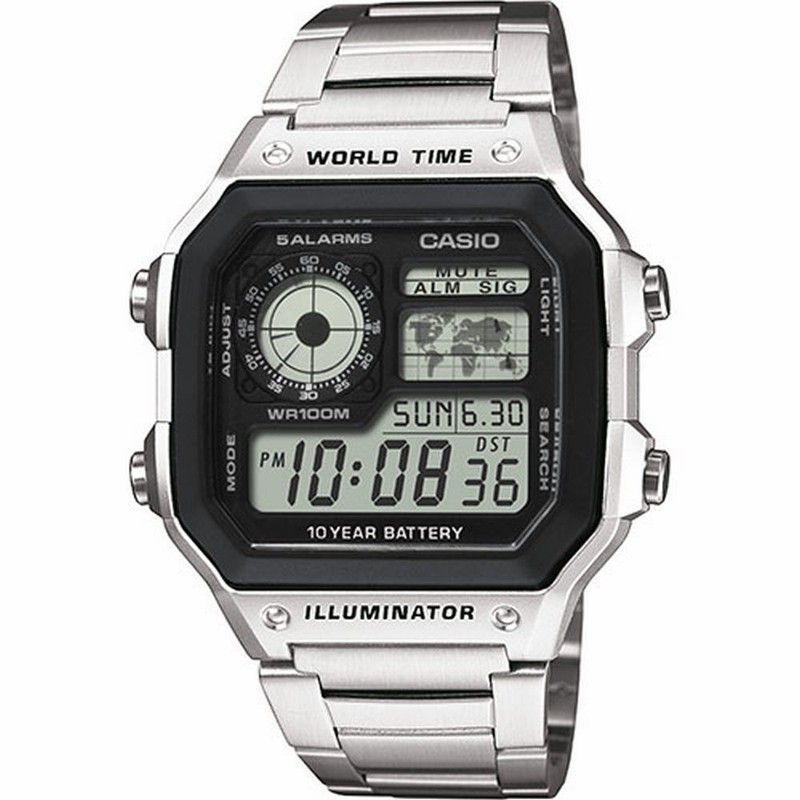 Reloj digital Casio con horario mundial y brazalete de acero AE