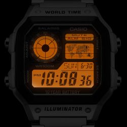 Montre numérique Casio avec heure universelle et bracelet en acier