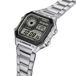 Montre numérique Casio avec heure universelle et bracelet en acier