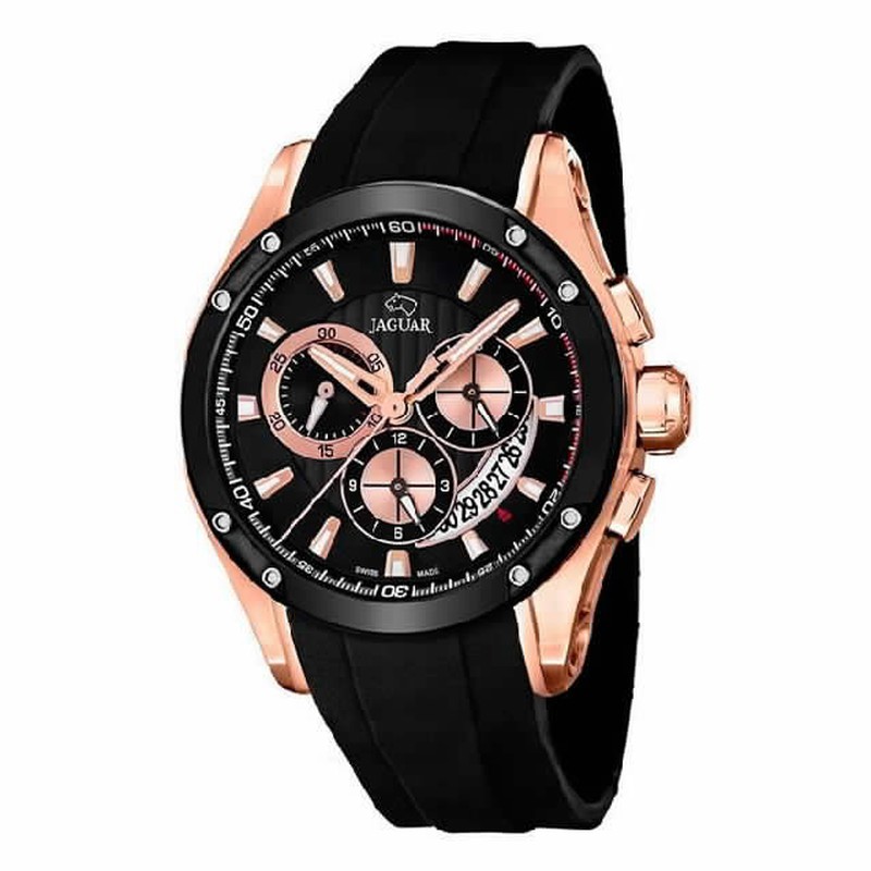 Reloj suizo Jaguar con cristal de zafiro correa de piel negra con