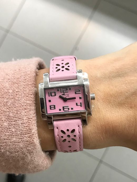 Montre Lotus pour fille avec bracelet en cuir rose
