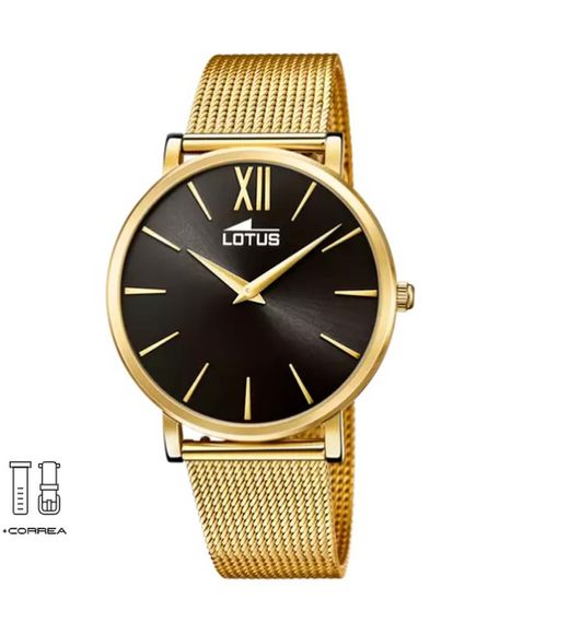 Relógio feminino Lotus minimalista dourado com pulseira dupla 18729/2