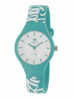 Reloj marea de mujer en silicona turquesa con grabados en blanco