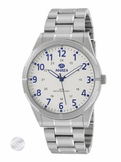 Reloj Marea de acero para hombre con esfera blanca y números azules