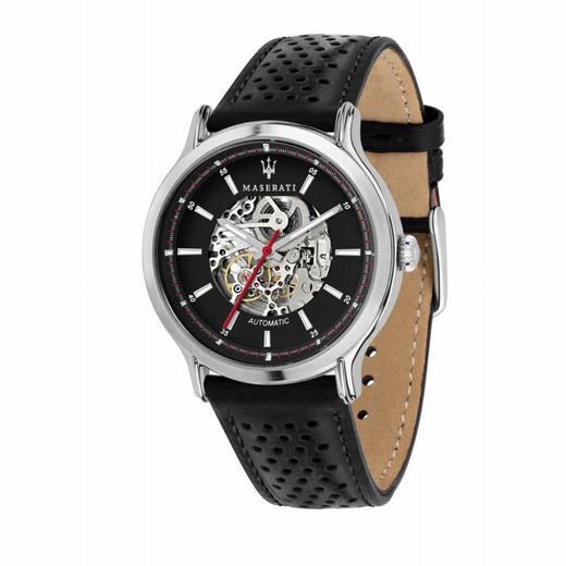 Reloj Maserati Epoca Racing automático esqueleto con correa de piel negra