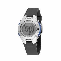 Reloj nowley digital de niño con correa de silicona negra y motivo azul en caja