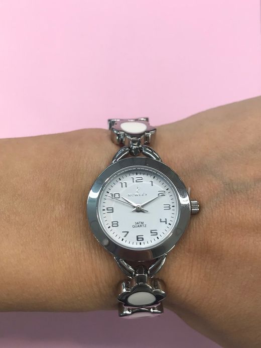 Reloj nowley de niña con brazalete de flores con esmalte blanco