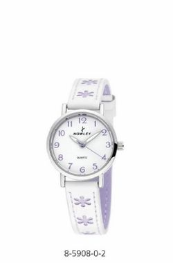 Reloj Nowley de niña con correa de piel blanca y lila
