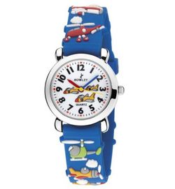 Reloj nowley infantil con correa de silicona azul decorada con aviones