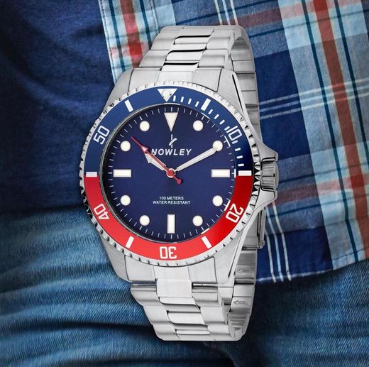Reloj Nowley sumergible de hombre con bisel rojo y azul