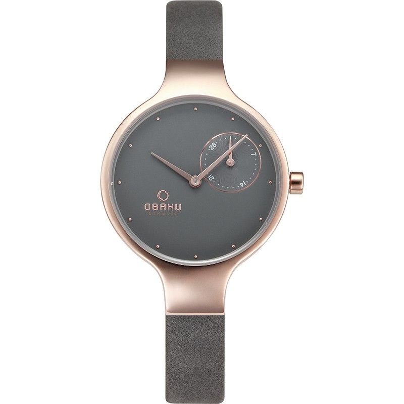 Reloj obaku de mujer con caja Ip rosada, correa y esfera en gris