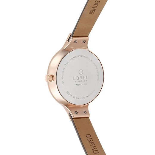 Reloj obaku de mujer con caja Ip rosada, correa y esfera en gris