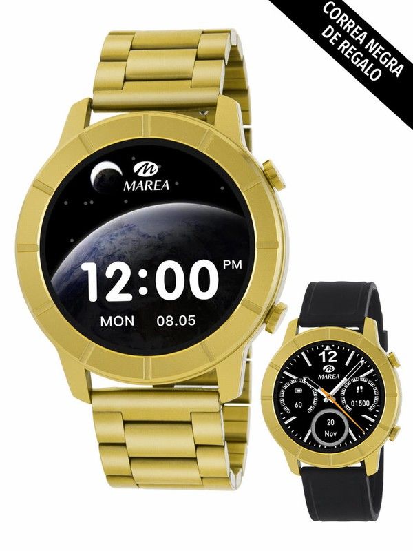 Reloj Smartwatch Marea B58003/5 chapado oro, correa negra de