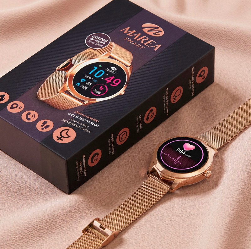 Reloj Smartwatch Marea con 2 correas silicona rosa nude y