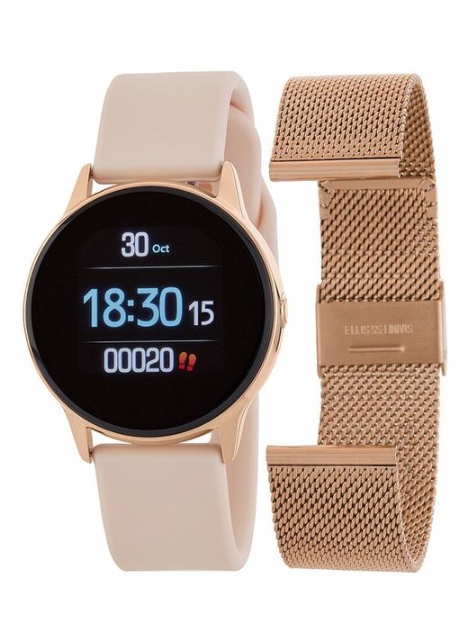 Smartwatch Marea mit zwei Silikonbändern in Nude-Pink und Pvd-Matte in Pink