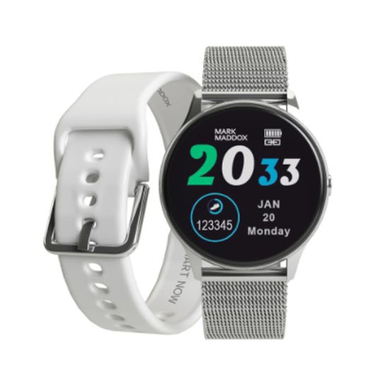 Reloj Smartwatch Mark Maddox con dos correas en blanco y plateado