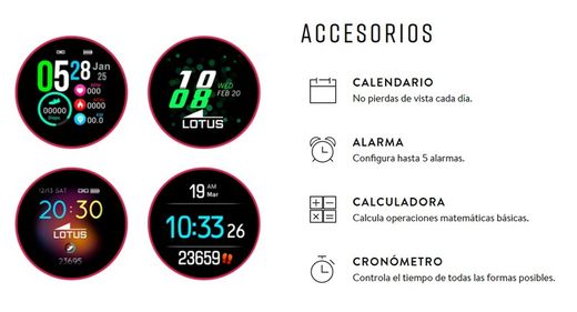 Reloj Smartwatch unisex Lotus con dos correas, acero Ip negro y silicona negra