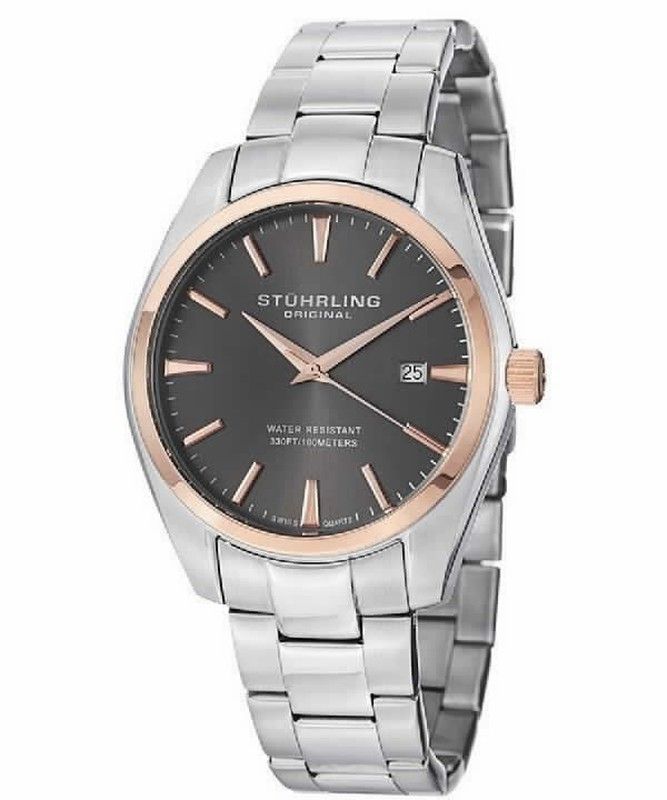 Reloj stührling de hombre en acero con bisel rosado