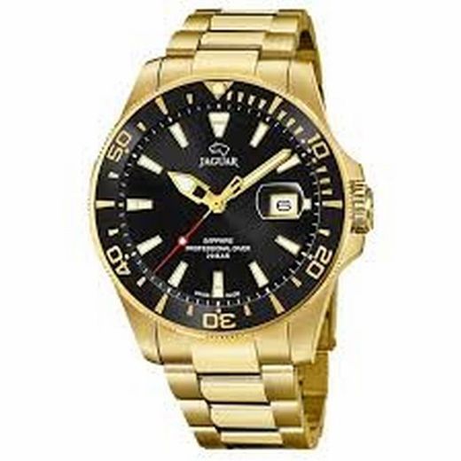 Reloj suizo Jaguar en acero dorado con esfera negra