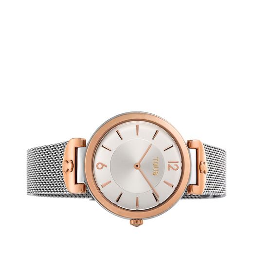 Zweifarbige Tous S-Mesh Uhr in Rosa