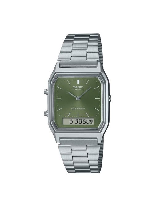 Montre Casio unisexe analogique-numérique AQ-230 avec cadran vert foncé