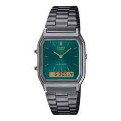 Reloj unisex Casio analógico-digital AQ-230 Gun esfera verde