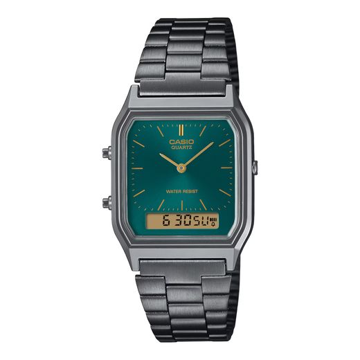 Reloj unisex Casio analógico-digital AQ-230 Gun esfera verde