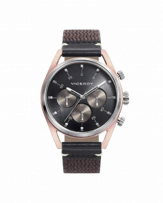 Reloj de hombre con piel marron y caja IP rosado