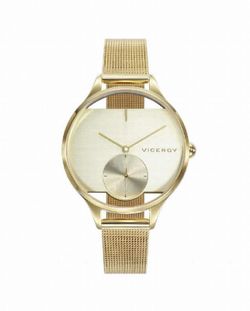 Reloj de mujer acero Ip dorado con esfera transparente