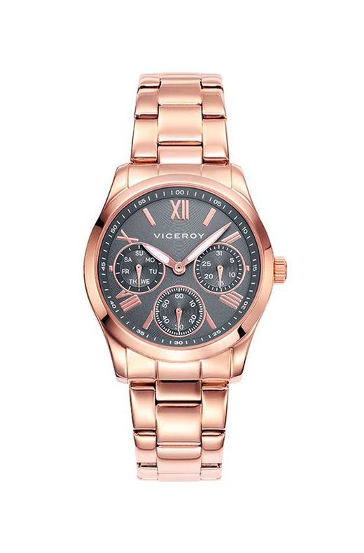 Reloj de mujer acero IP oro rosa multifuncion y esfera negra