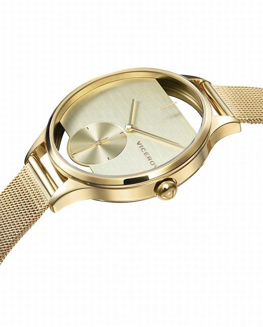Reloj de mujer acero Ip dorado con esfera transparente