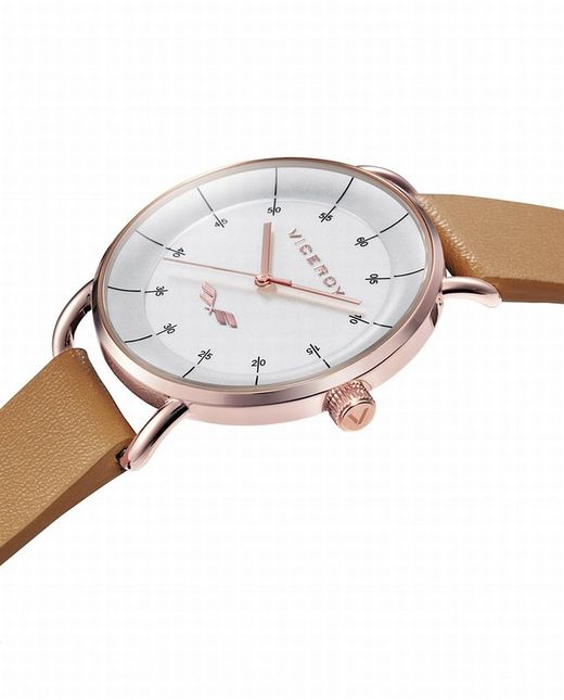 Reloj de mujer con correa marron y caja IP rosa