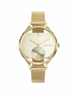 Reloj de mujer acero Ip dorado con esfera transparente