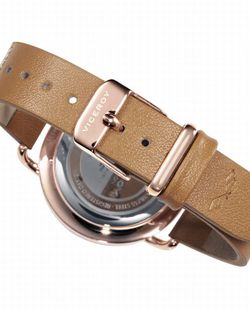 Reloj de mujer con correa marron y caja IP rosa